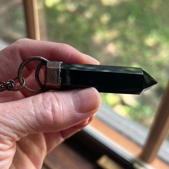 Black Obsidian & Gray Moonstone Pendant Necklace by Query Eve - Picture 3 of 6